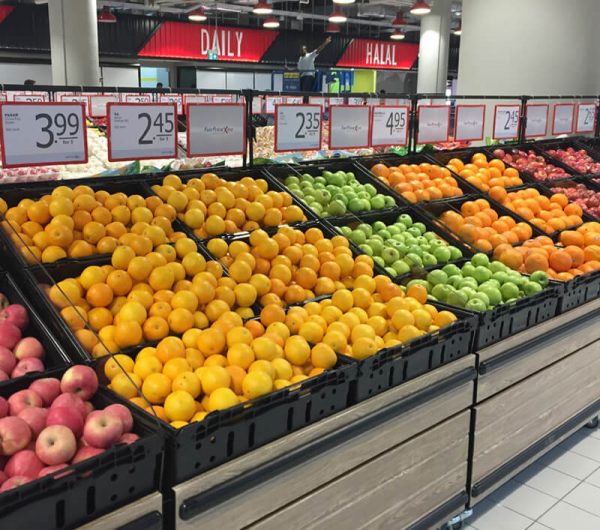 supermarket crates dispaly for fruit